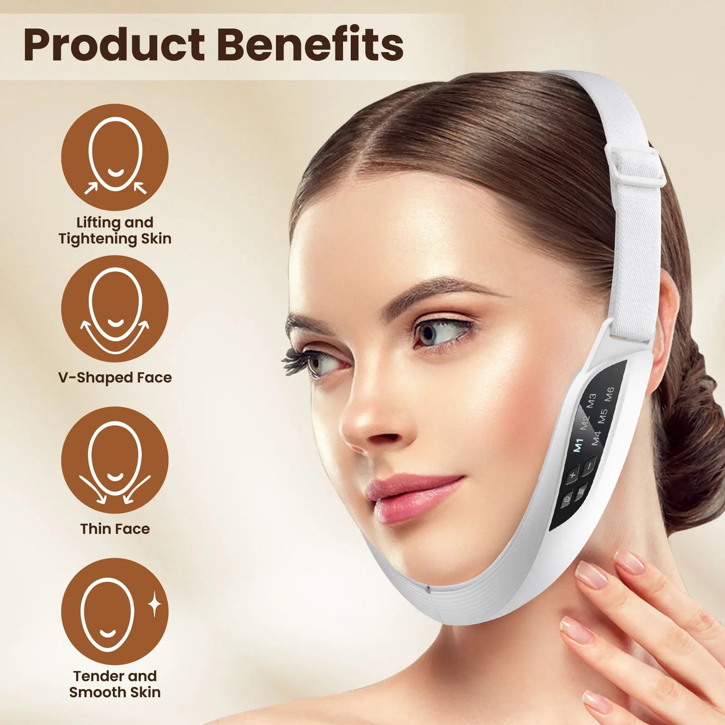 Smart V-Face Lifting Massager – 6 Modes, EMS Microcurrent & Adjustable Strap